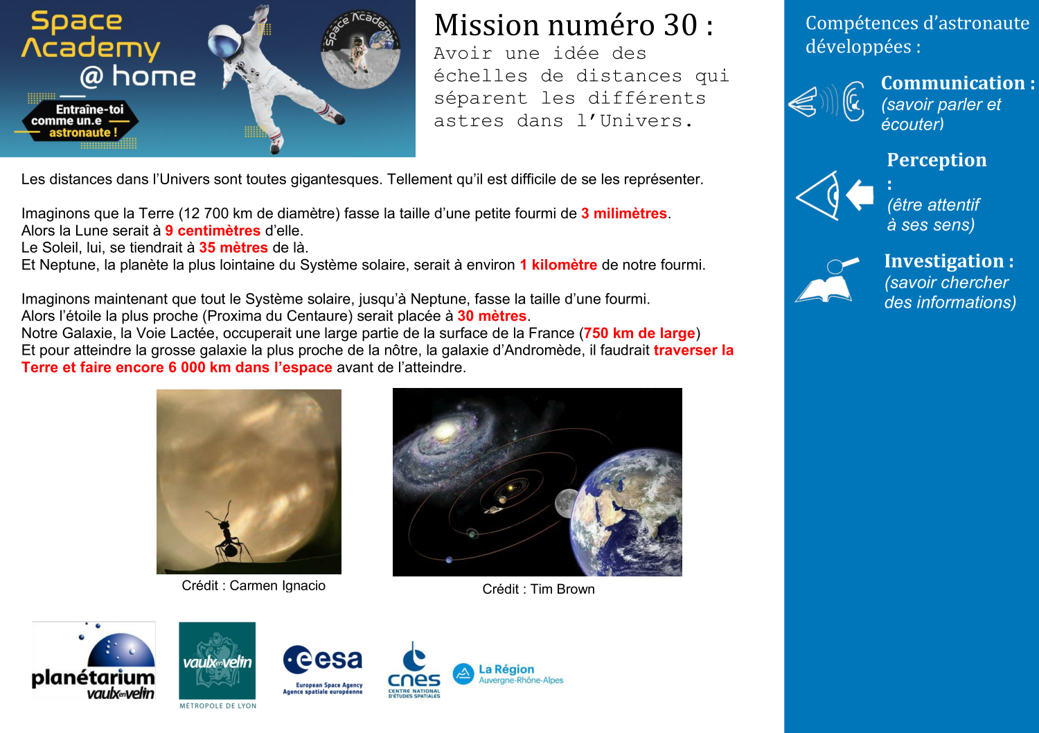 Space academy Mission 30 échelles de distances